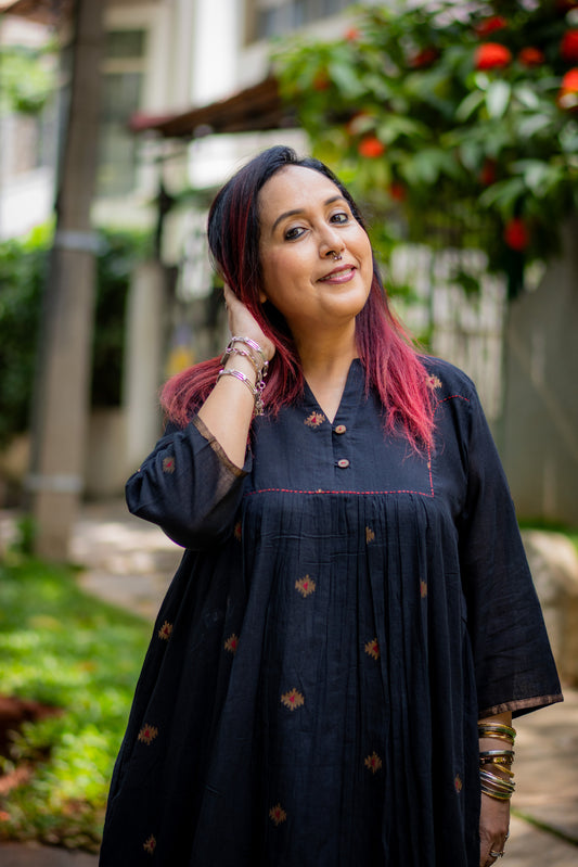 Black Zari buta Jamdani Dress