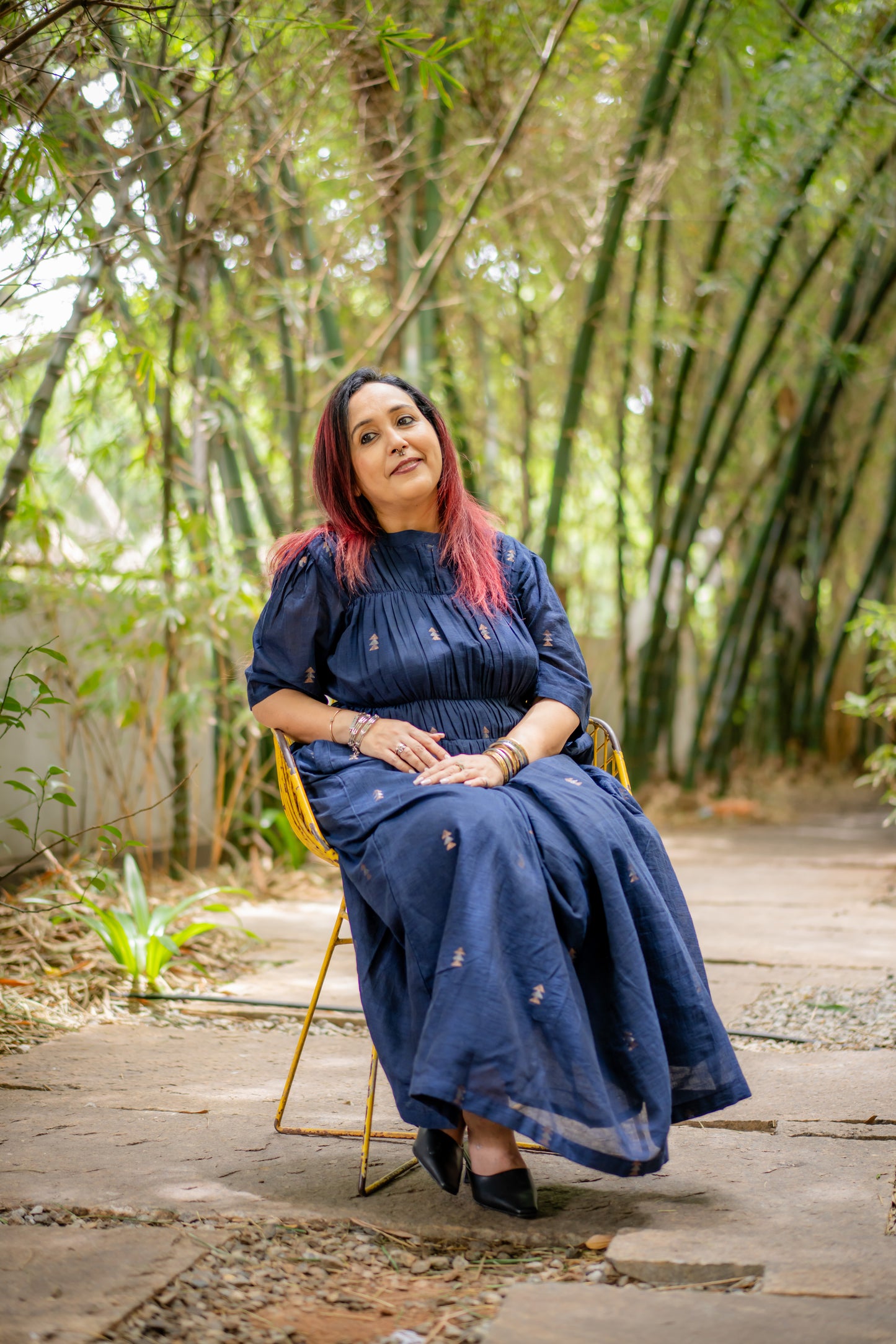Indigo Jamdani Ruched Dress