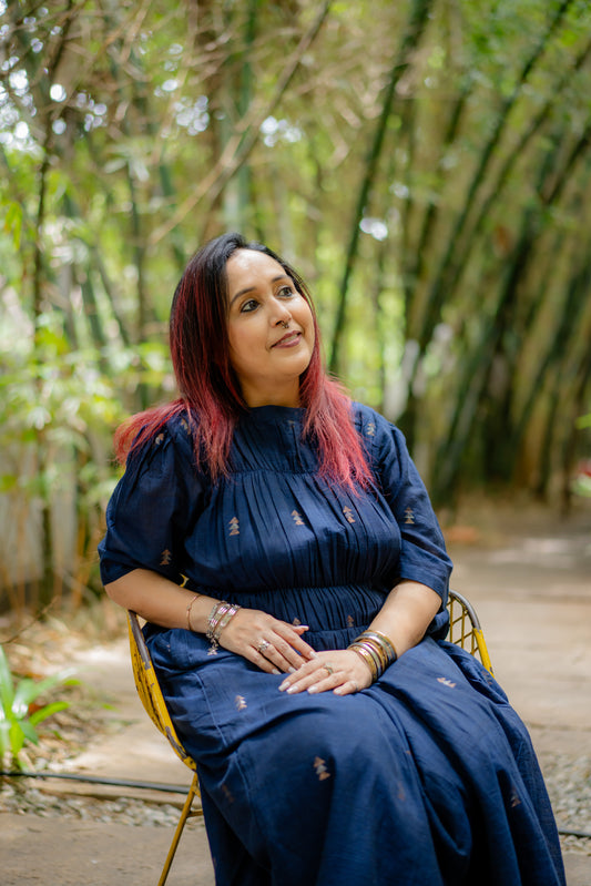 Indigo Jamdani Ruched Dress