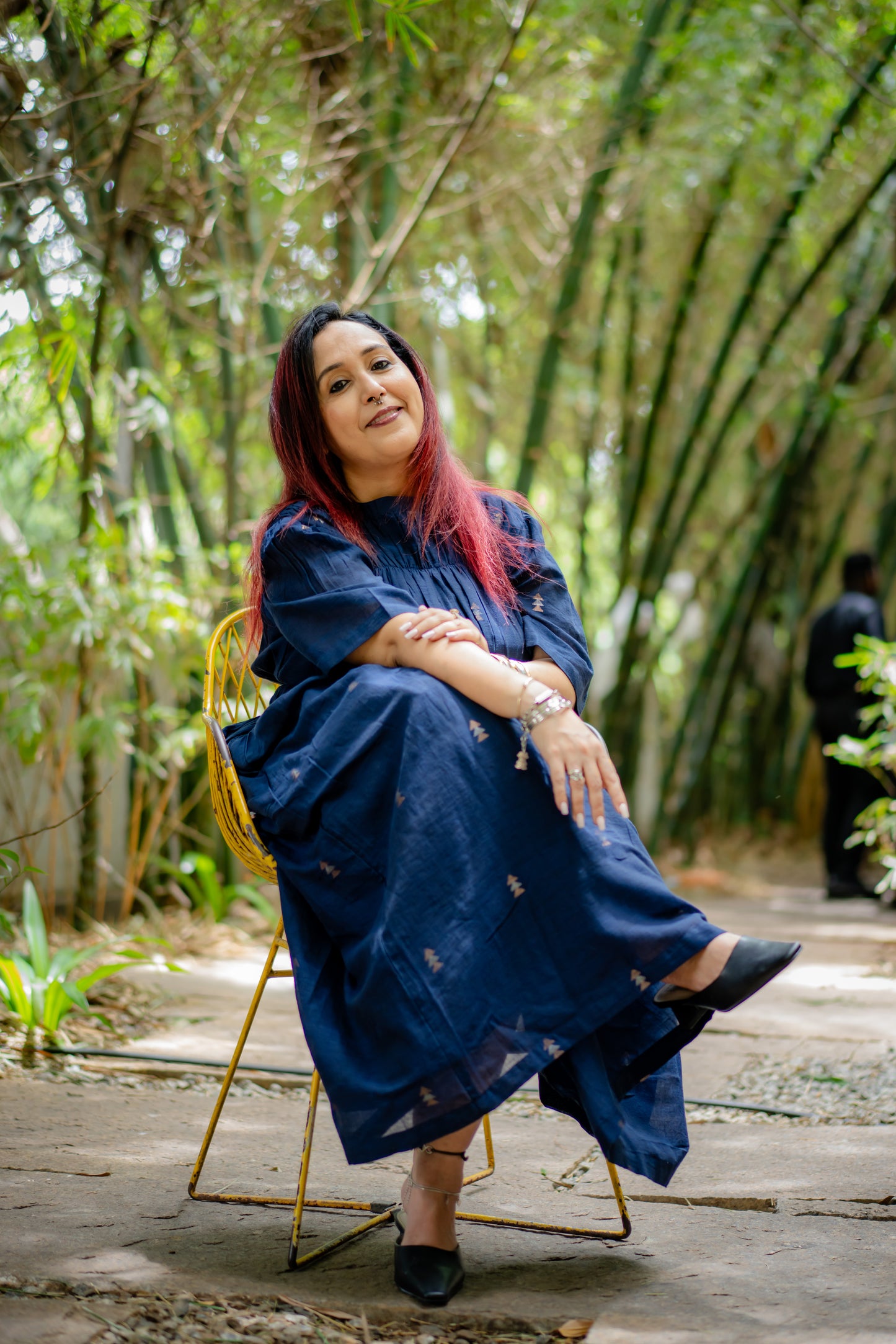 Indigo Jamdani Ruched Dress