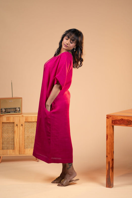 Fuschia Pink linen kaftan