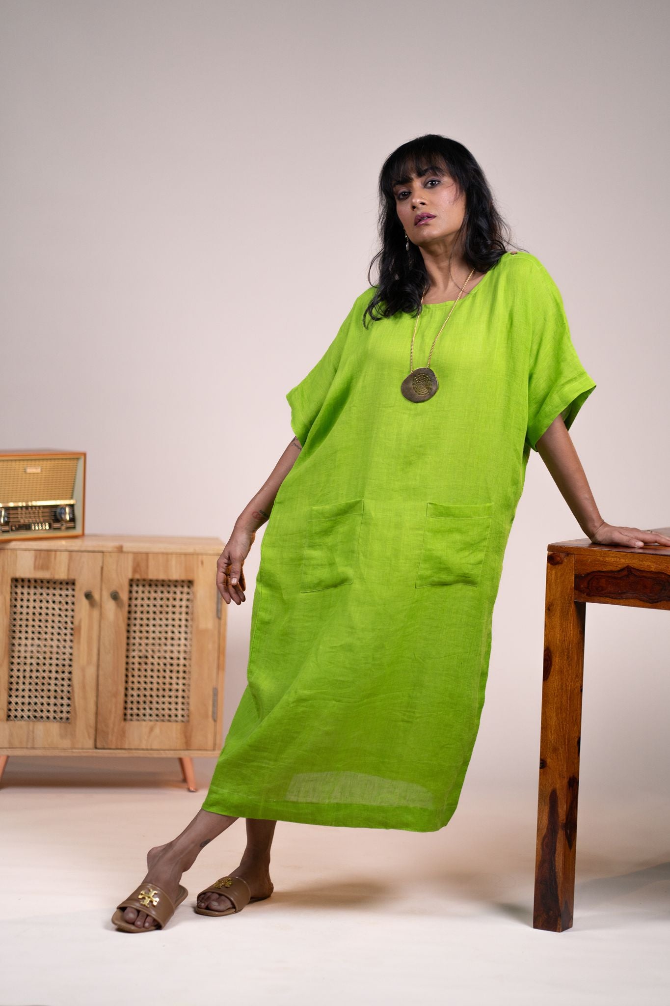 Lime green linen kaftan
