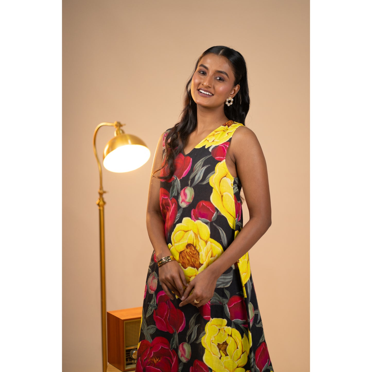 Peonies linen dress
