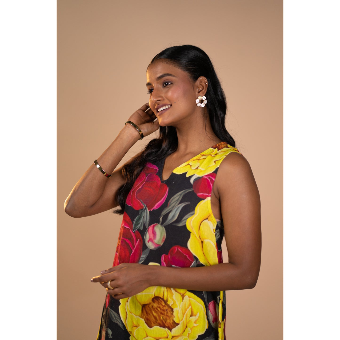 Peonies linen dress