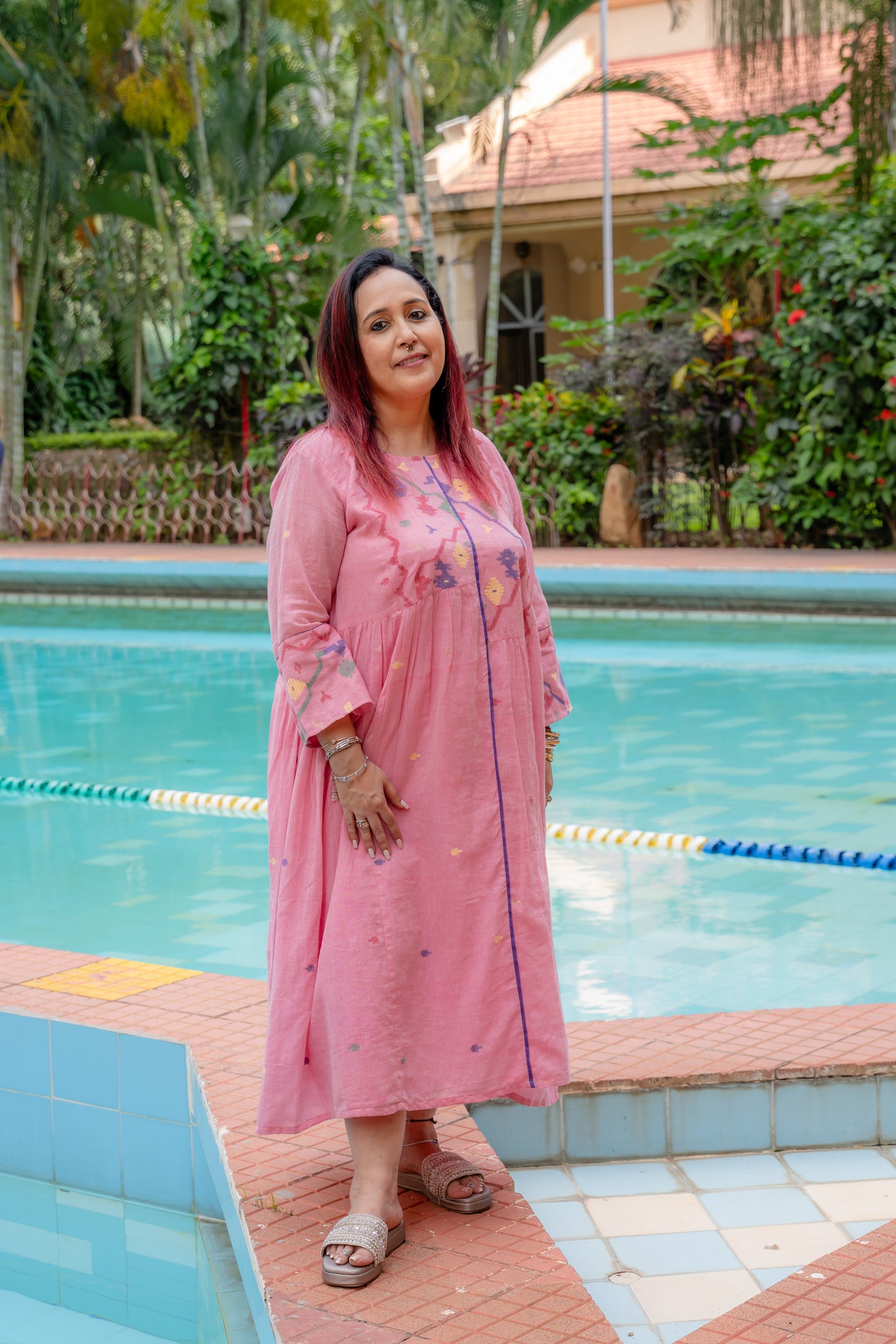 Blush Pink Jamdani Patchwork Dress