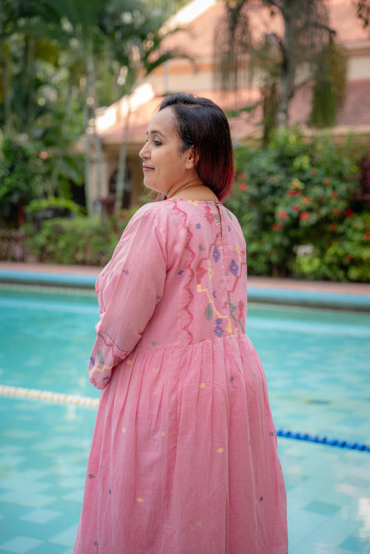 Blush Pink Jamdani Patchwork Dress