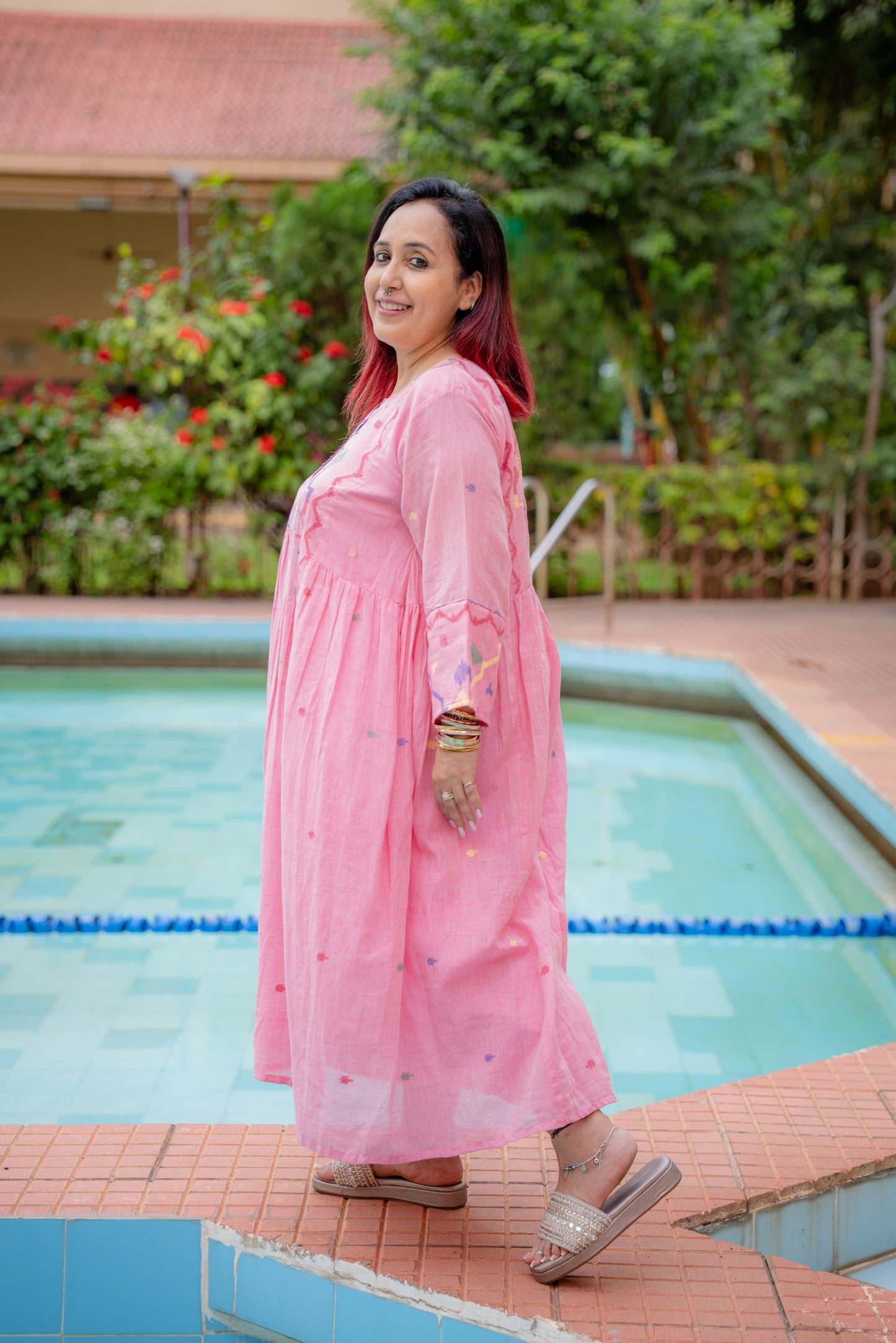 Blush Pink Jamdani Patchwork Dress