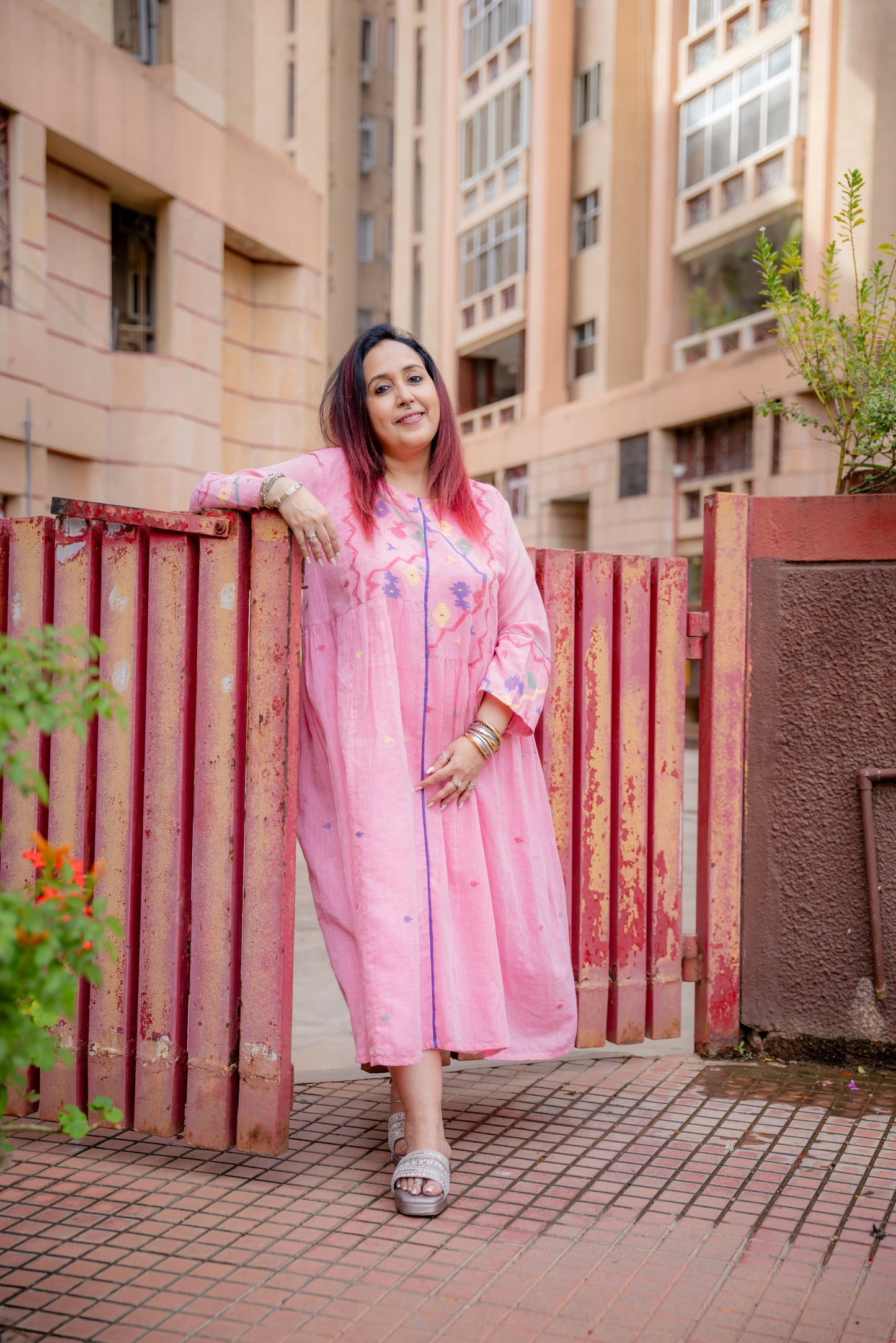 Blush Pink Jamdani Patchwork Dress