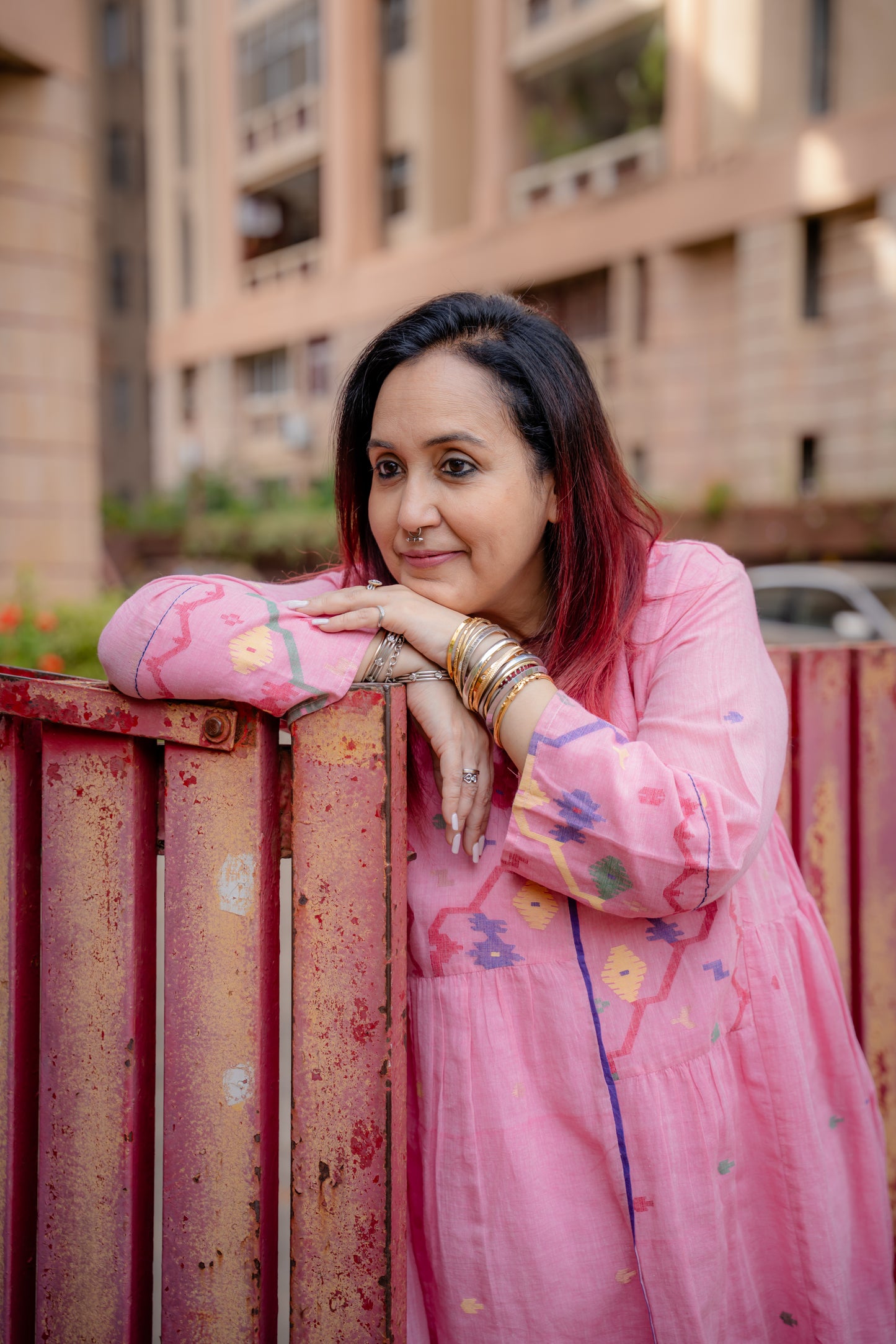 Blush Pink Jamdani Patchwork Dress