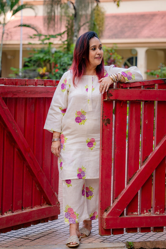 Rose Linen kurta Set