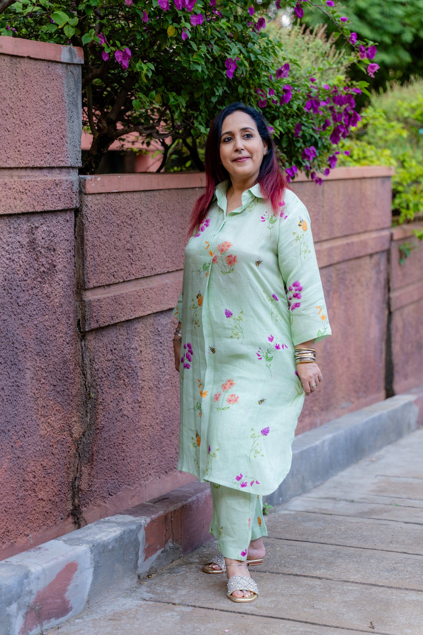 Sage green honey bee print linen co ord set