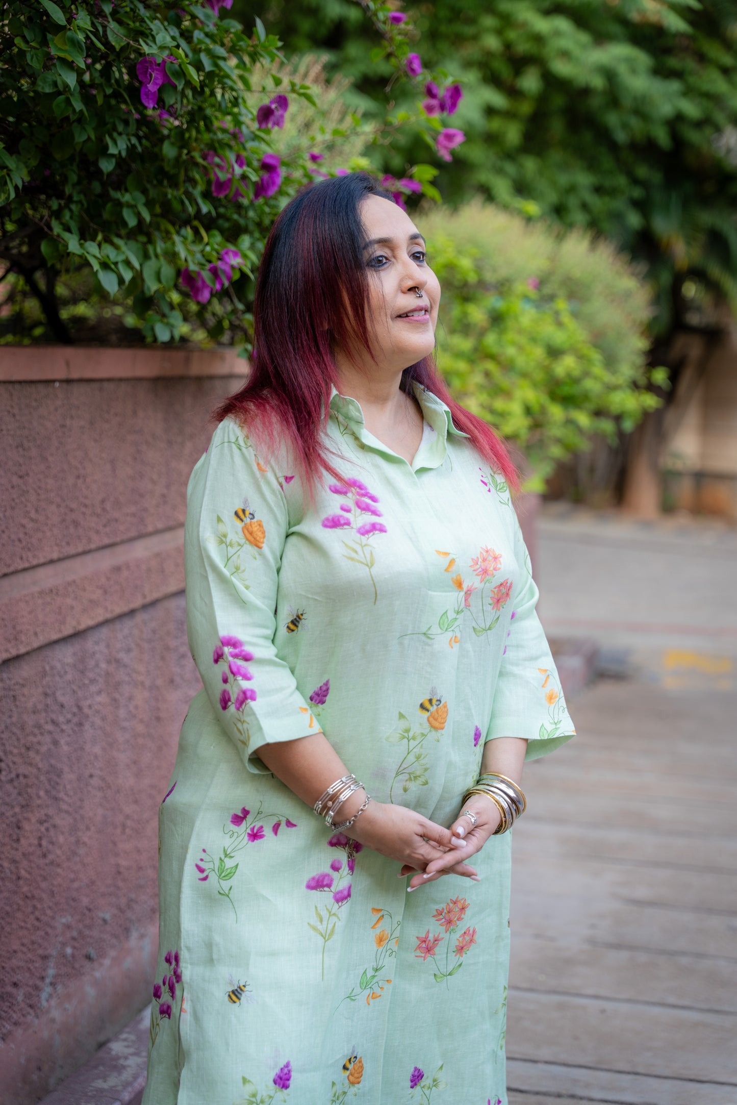 Sage green honey bee print linen co ord set