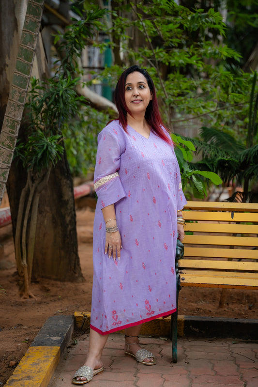 Lavender Pintuck Jamdani Dress