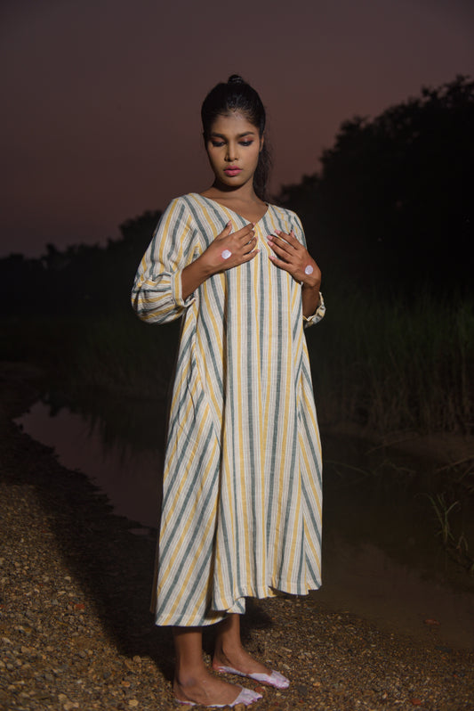 Stripes relaxed fit dress Handwoven Cotton