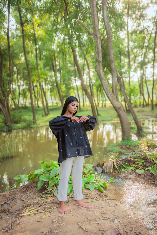 Black Jamdani Free Size shirt