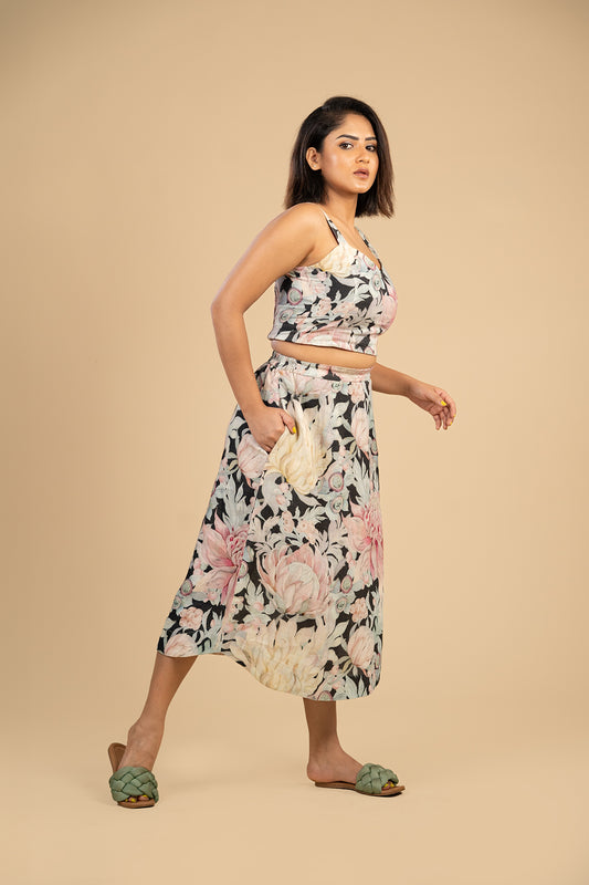Australian flower linen skirt and crop top set