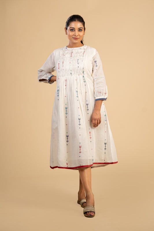 White jamdani smocked dress