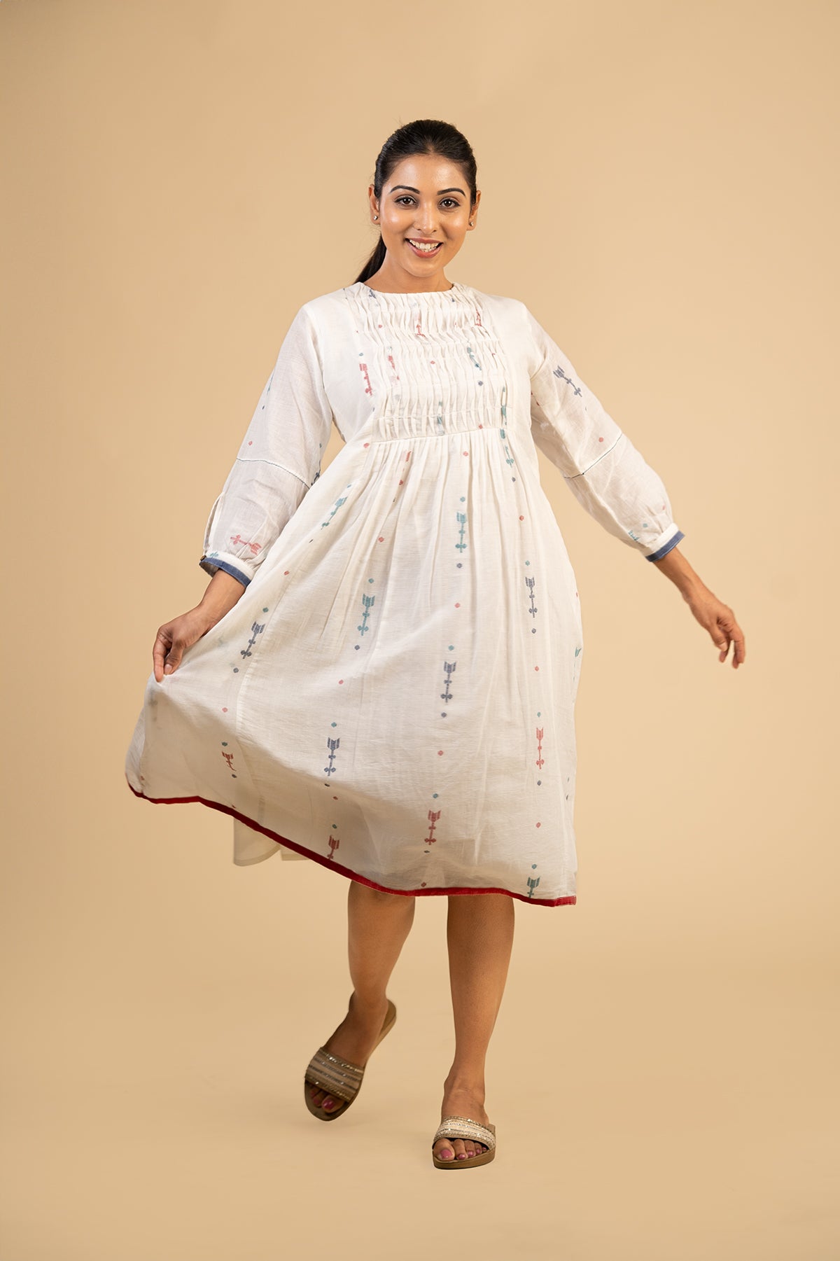 White jamdani smocked dress