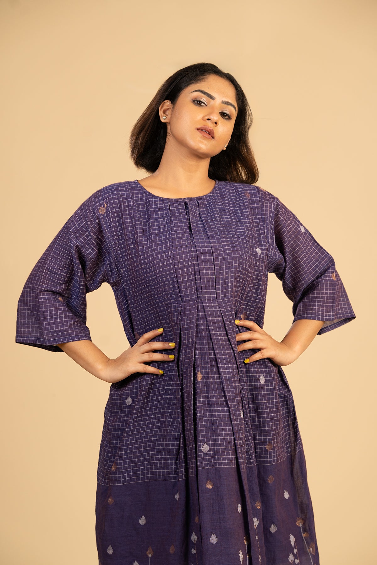 Jamun Box Pleat Jamdani with Zari border