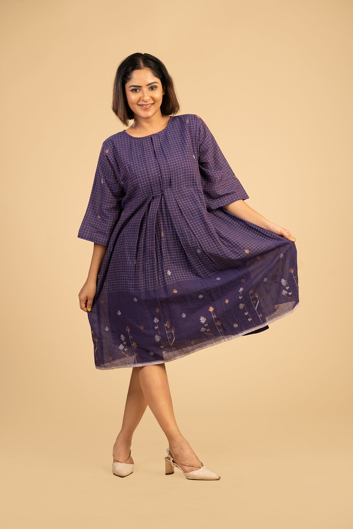 Jamun Box Pleat Jamdani with Zari border