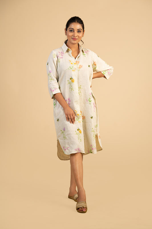 Honey bee shirt dress with inverted pleat