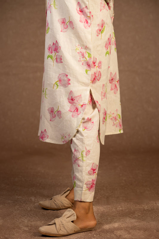 Bougainville mandarin collared off white shirt dress with pants