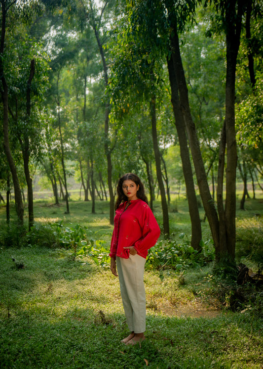 Scarlet Red free size Jamdani shirt