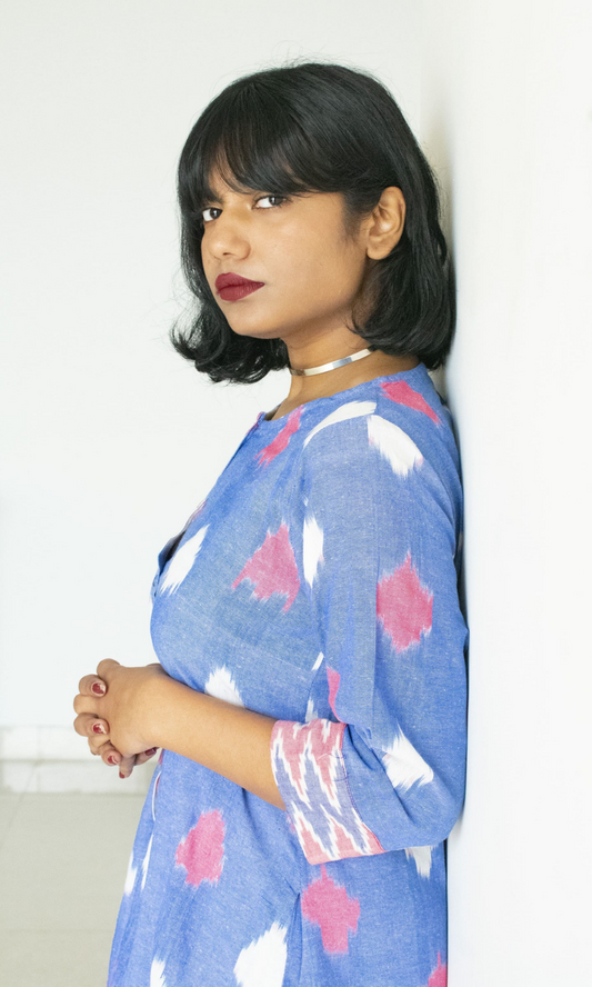 Sky Blue Ikat Shirt dress Overlay