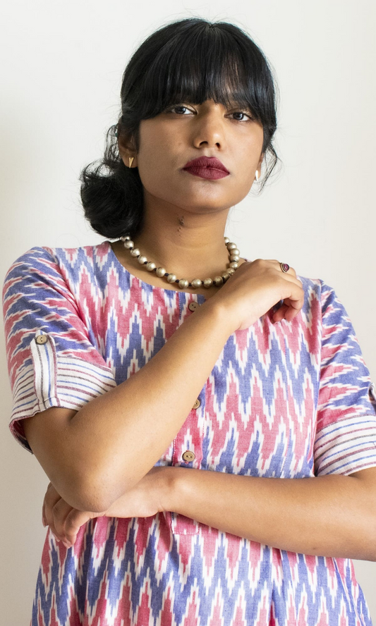 Liza Inverted Pleat Ikat Long Dress