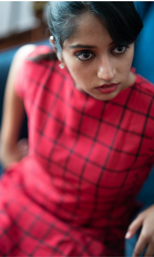 Scarlet Red Black Checks Sheath Dress