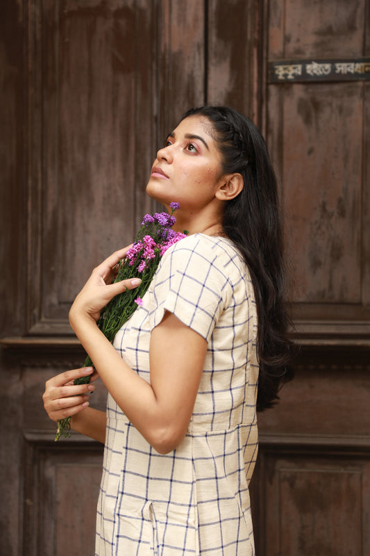 Blue Checks Kotpad Sheath Dress