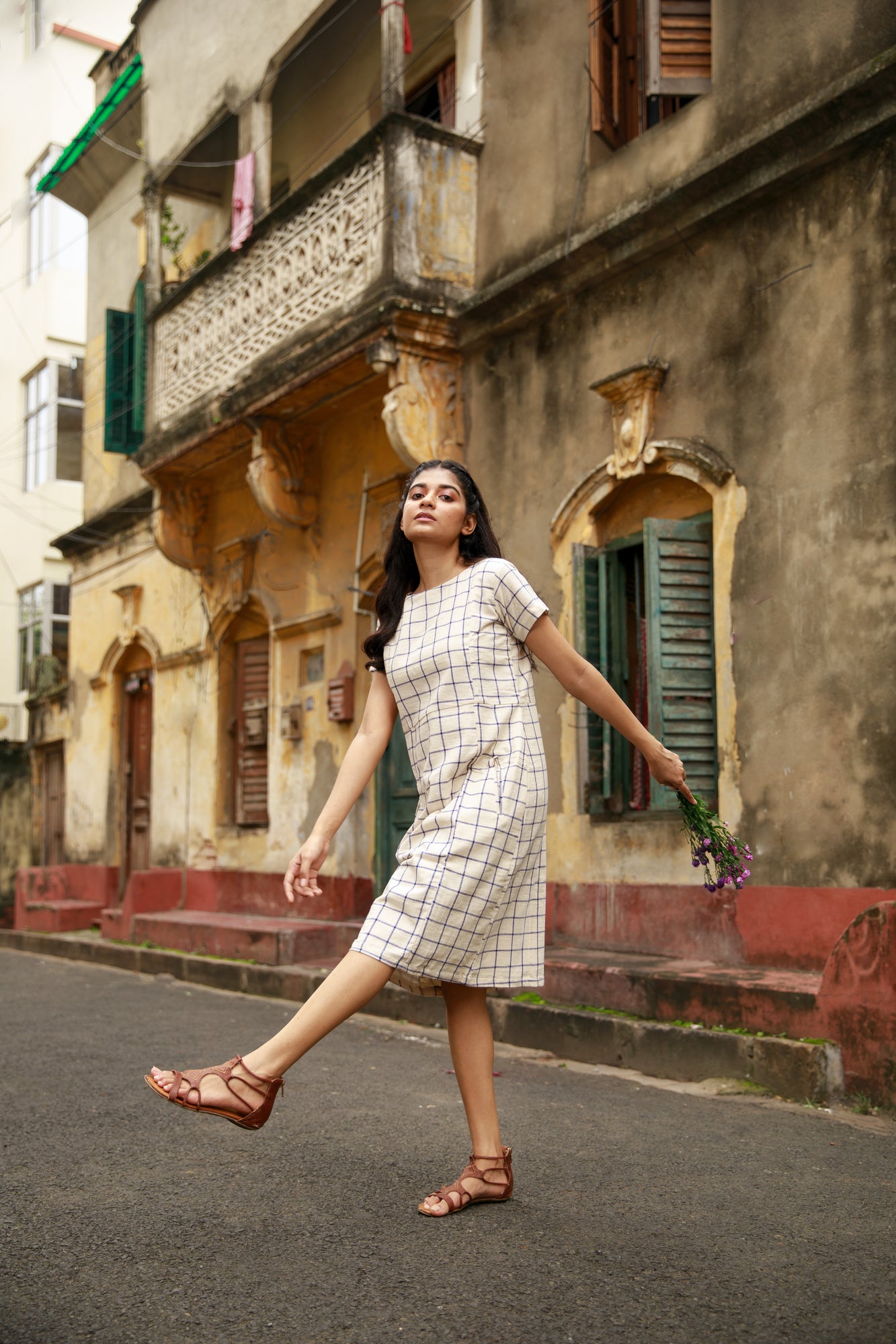Blue Checks Kotpad Sheath Dress