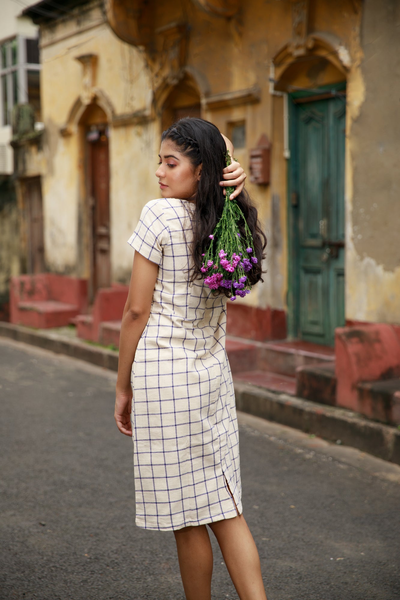 Blue Checks Kotpad Sheath Dress