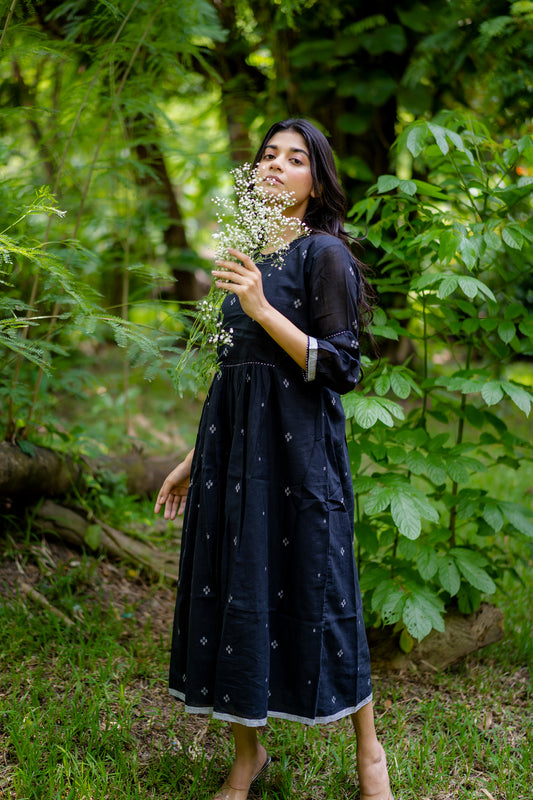 Black Jamdani Tie Back Dress