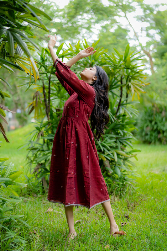 Maroon Jamdani Panel Dress