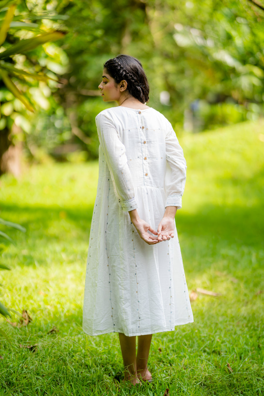 White Stripes Panel Jamdani Dress
