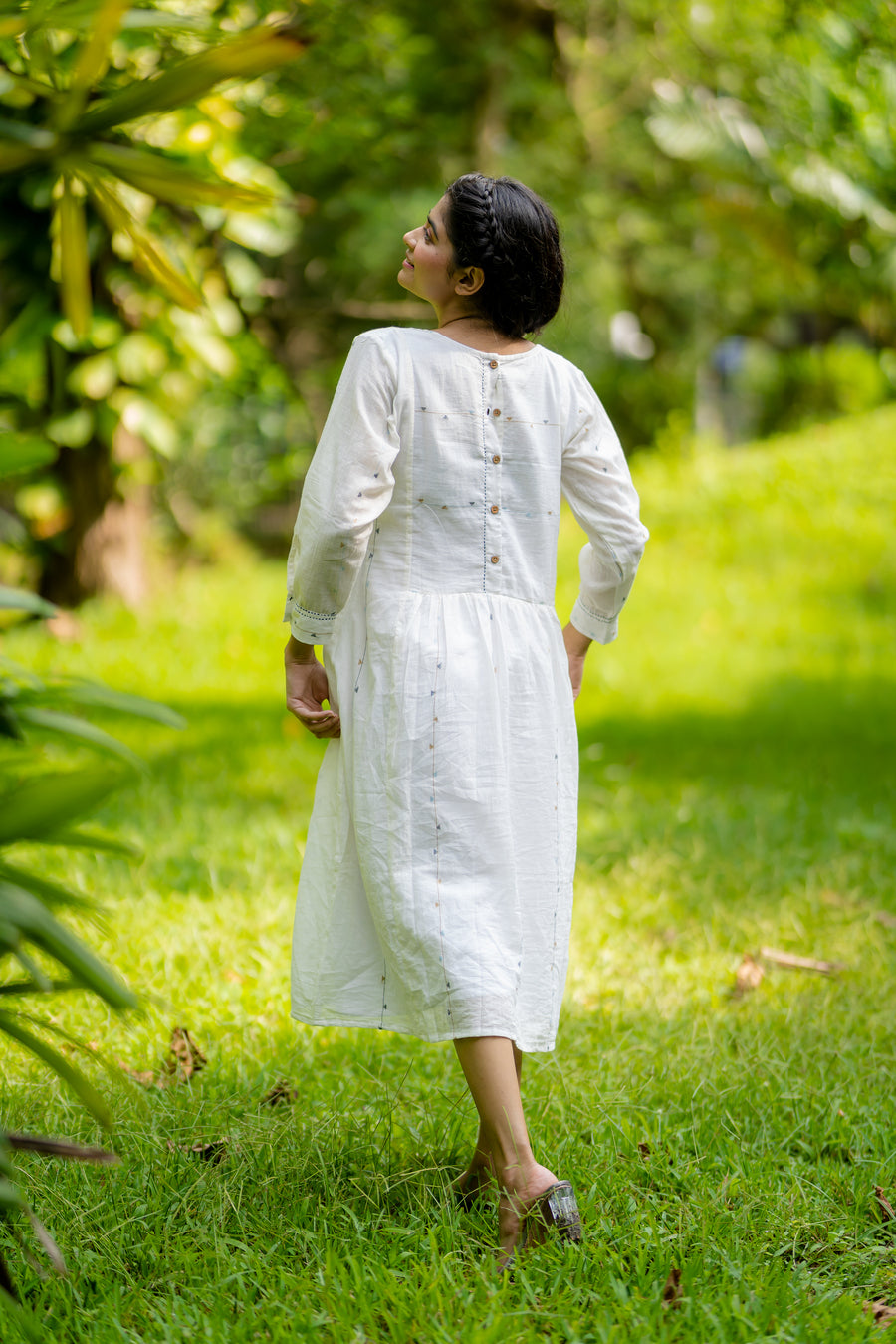 White Stripes Panel Jamdani Dress