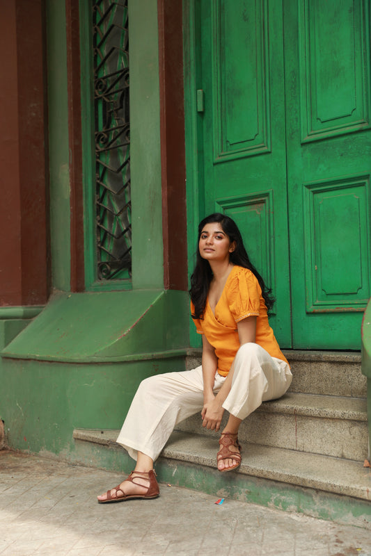 Dark Cannery Yellow Kotpad Wrap Top