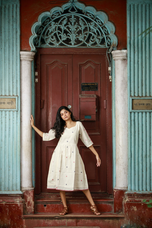 Ivory Jamdani Khadi Dress