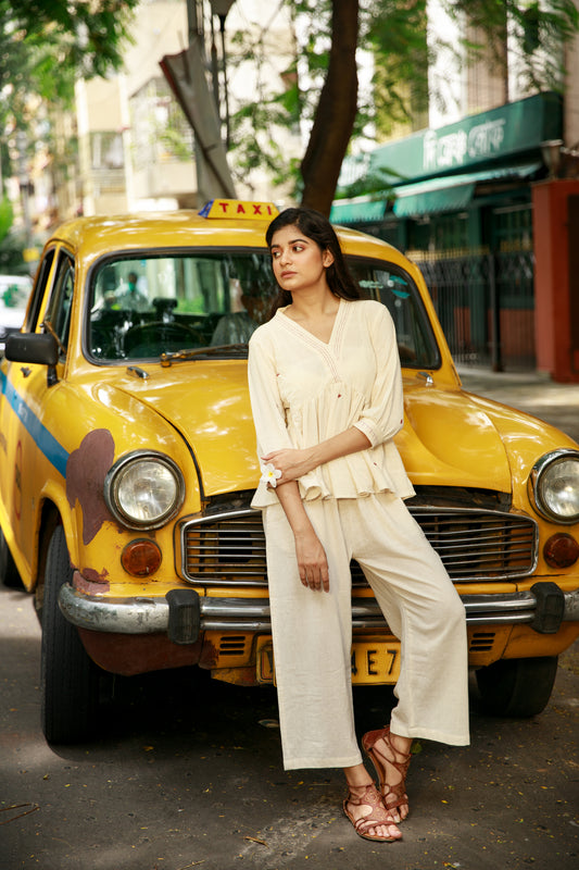 Ivory Kotpad buta peplum top