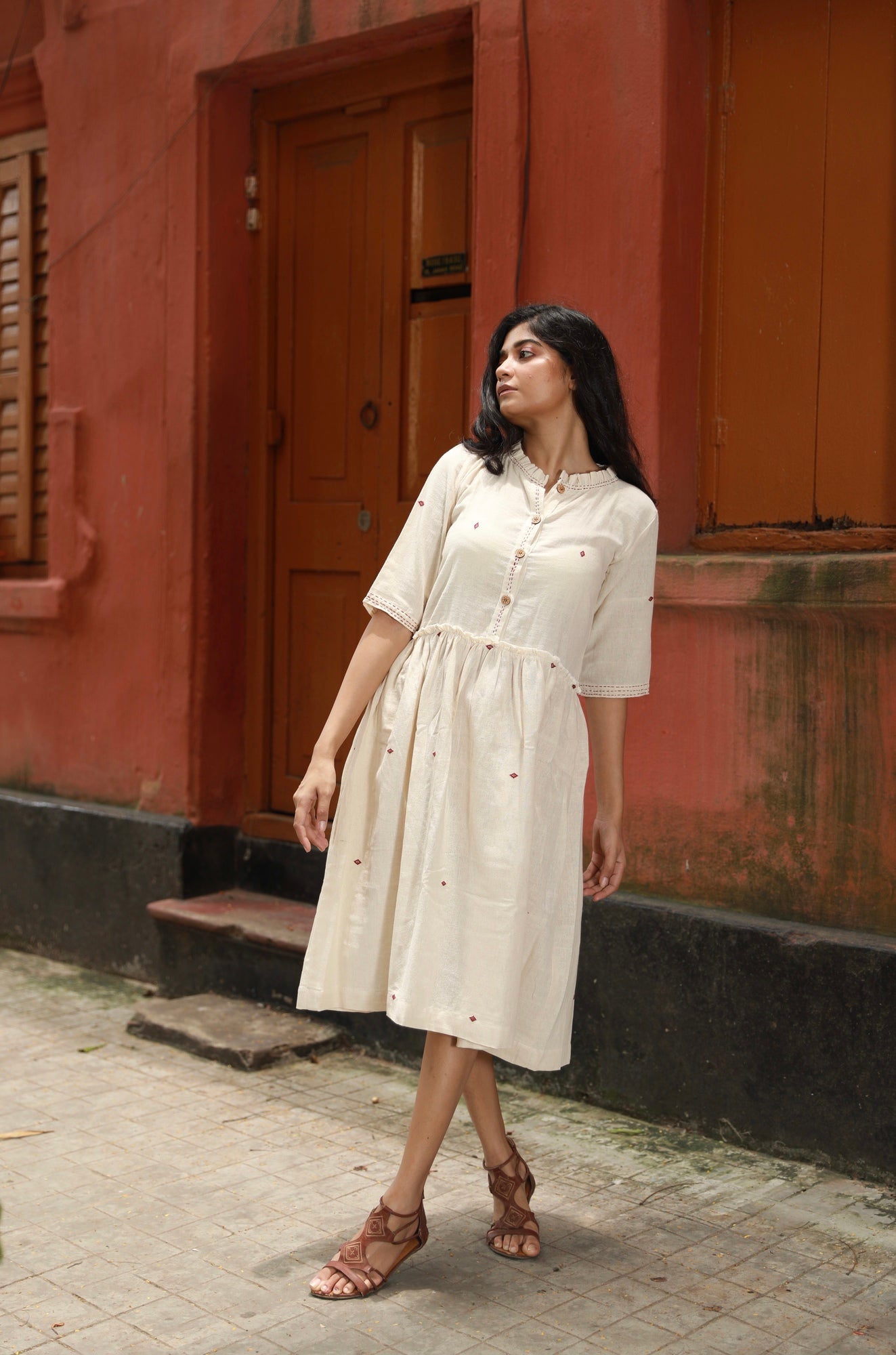 Kotpad Ivory Ruffle Dress