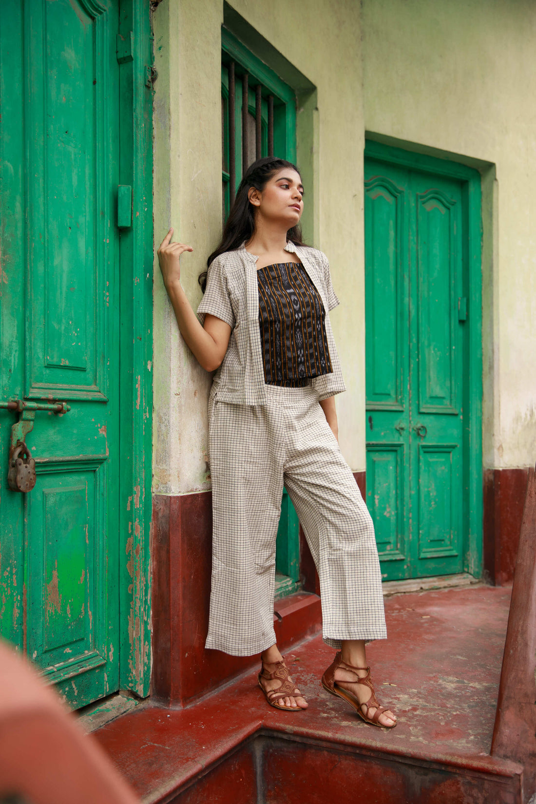 Black checks Kotpad and ikat co-ord set by AnaiYah