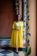 Yellow Jamdani Dress with patchwork