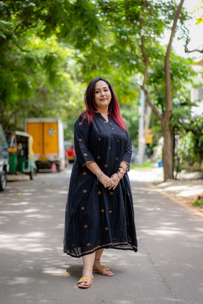 Black Zari buta Jamdani Dress