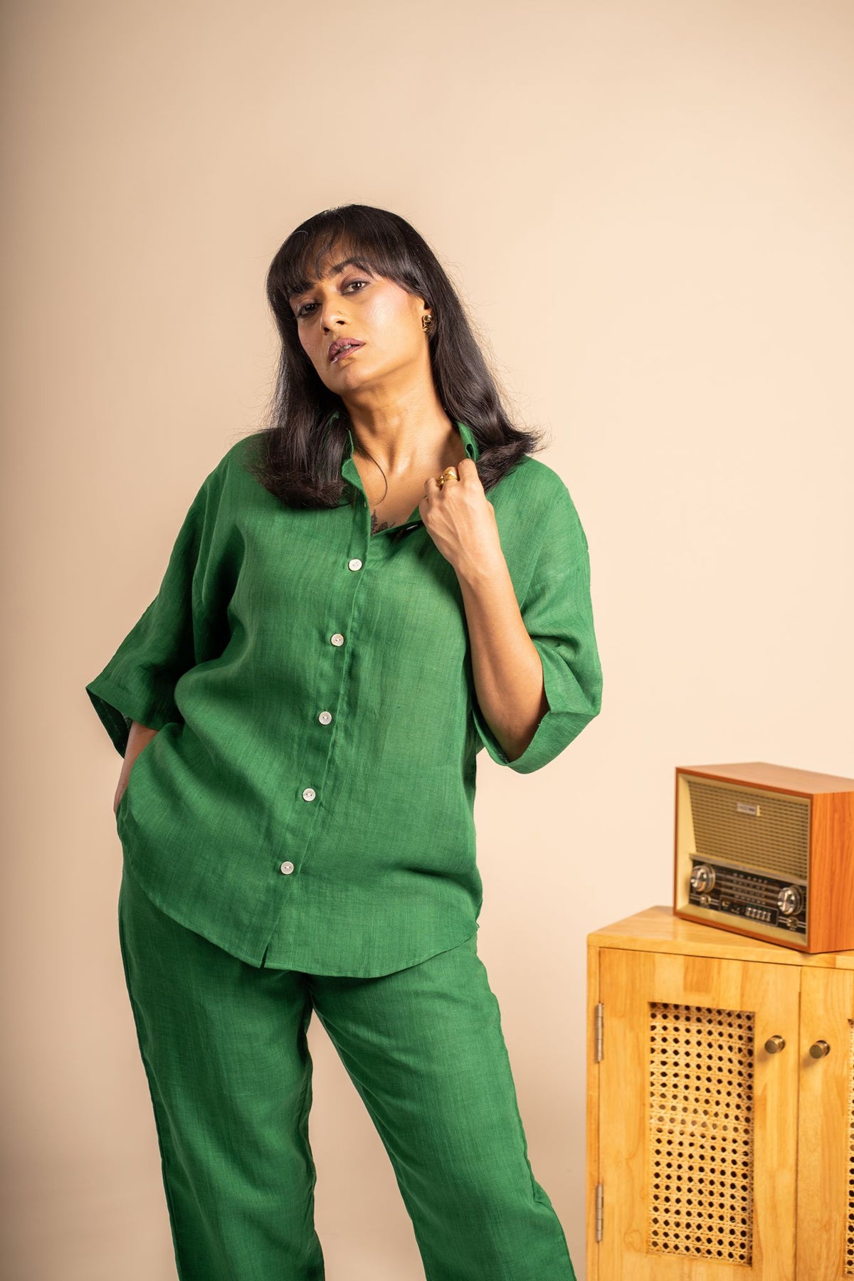 Emerald Linen Co-ord Set in handwoven linen