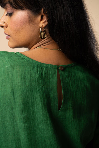 Emerald linen high slit kurta set