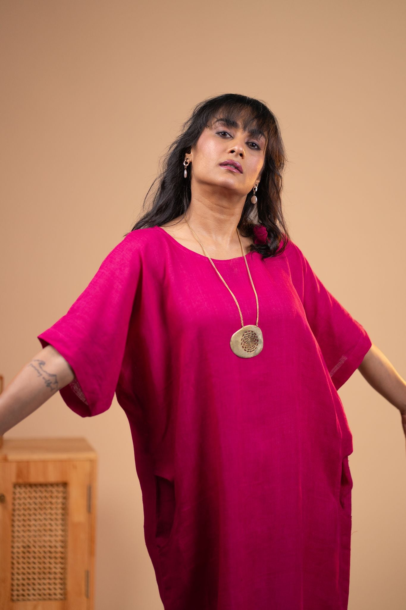 Fuschia Pink linen kaftan