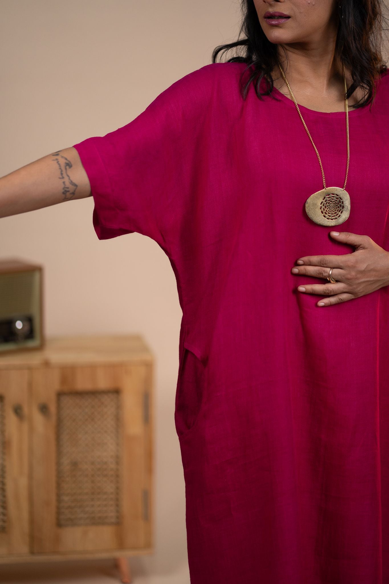 Fuschia Pink linen kaftan