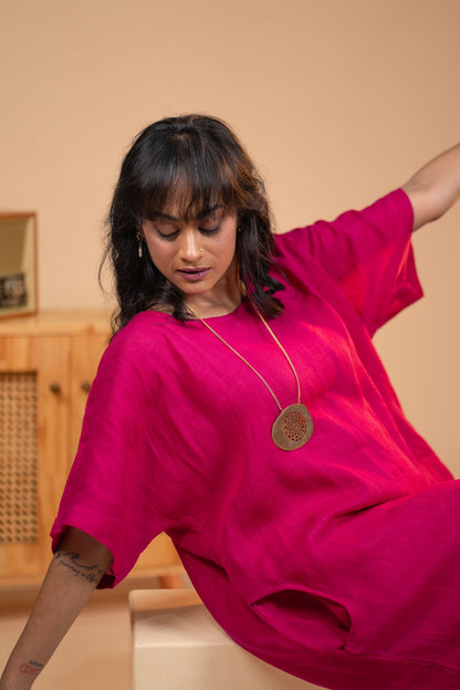 Fuschia Pink linen kaftan
