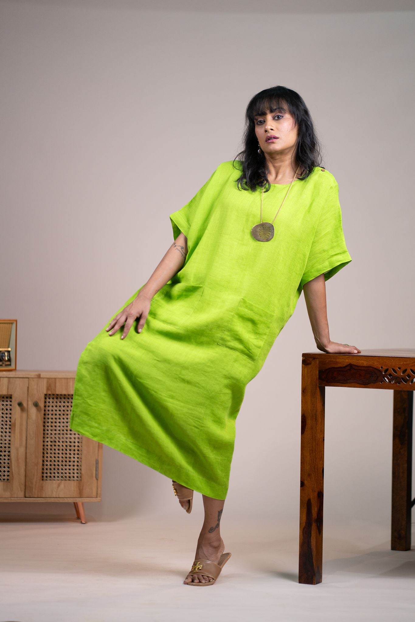 Lime green linen kaftan